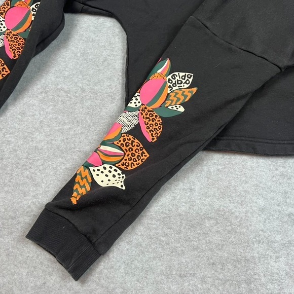 Adidas X Farm Rio Cropped Logo Sweatshirt Floral Print Black Pink Size SMALL - Picture 12 of 12